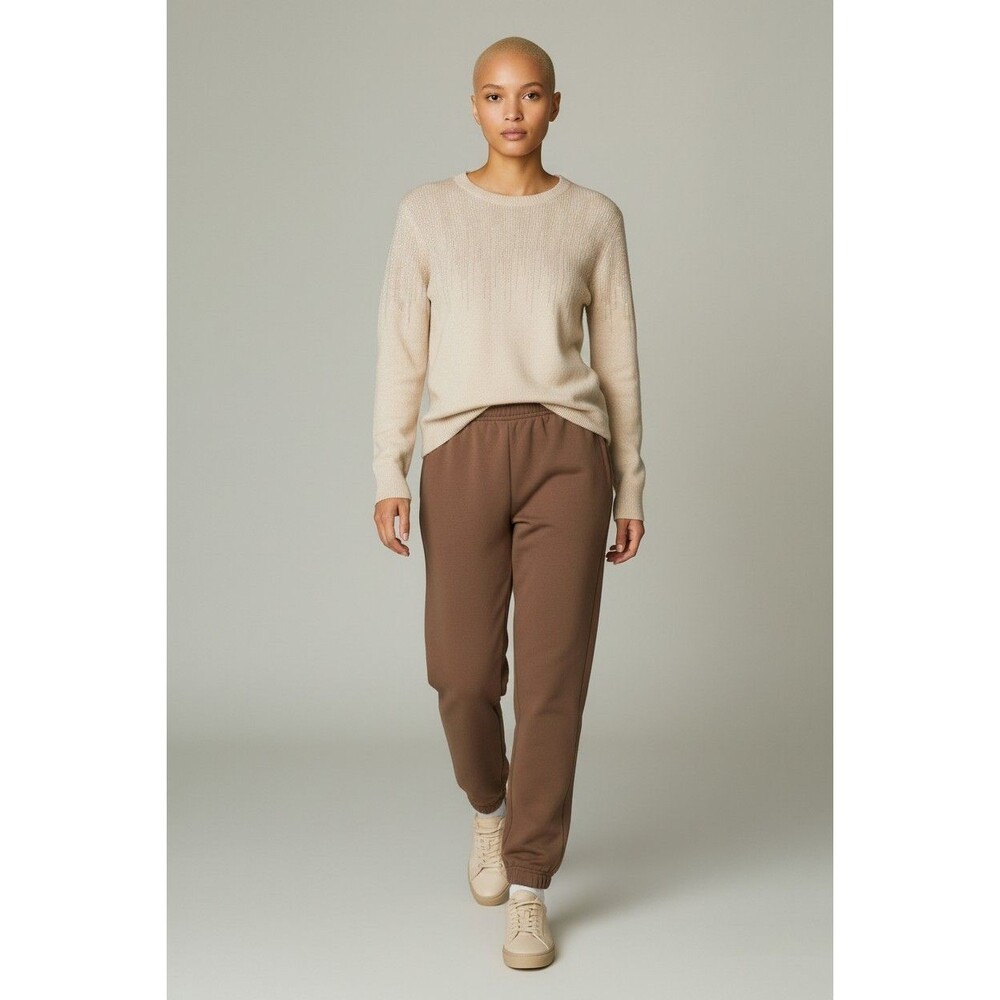 Alfani Ivory Knit Sweater Metallic Gold Lurex Drip Lines From Neckline Size PS
